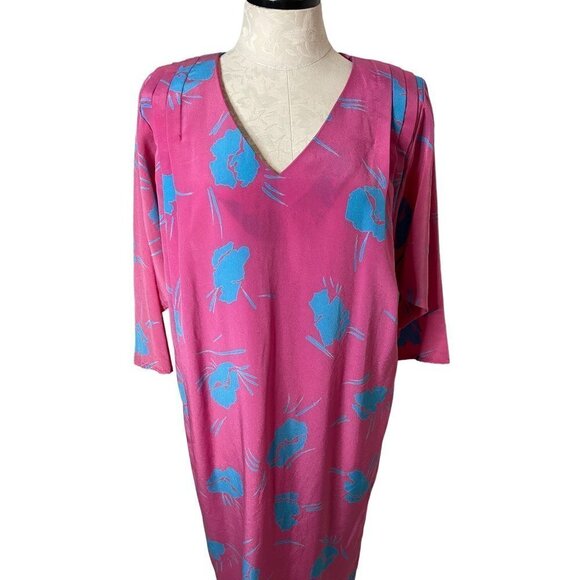 Secrets Vintage Womens Midi Shift Dress Size Large Pink Blue V-Neck Pullover - Picture 8 of 13